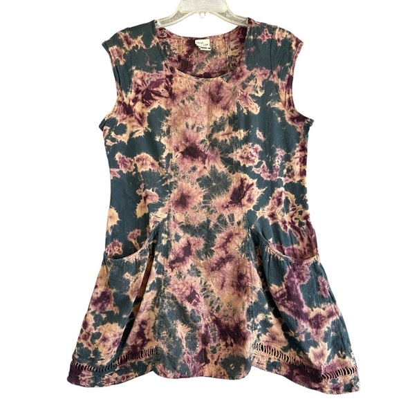 MIND SET by XCVI Dress Tie Dye Pockets Linen Artsy Lagenlook Beach Size Medium - Picture 1 of 9